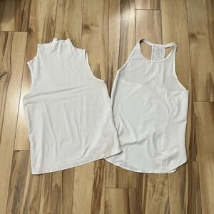 Athleta XXS Tank Top Lot Of 2 White Running Racerback & Casual Cotton Mock Neck
